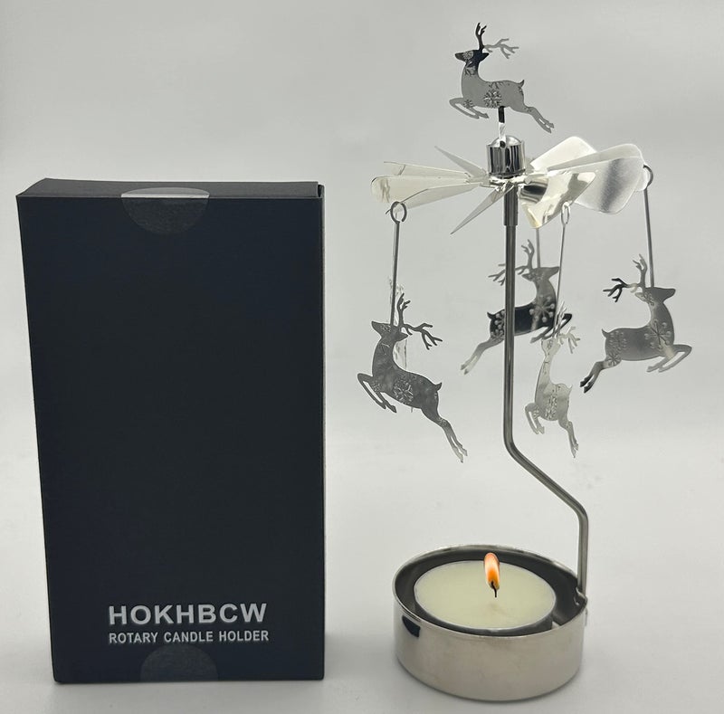 HOKHBCW Rotary Candle Holder Spinning Candleholder Metal Small Gift (Christmas Elk) - Image 3